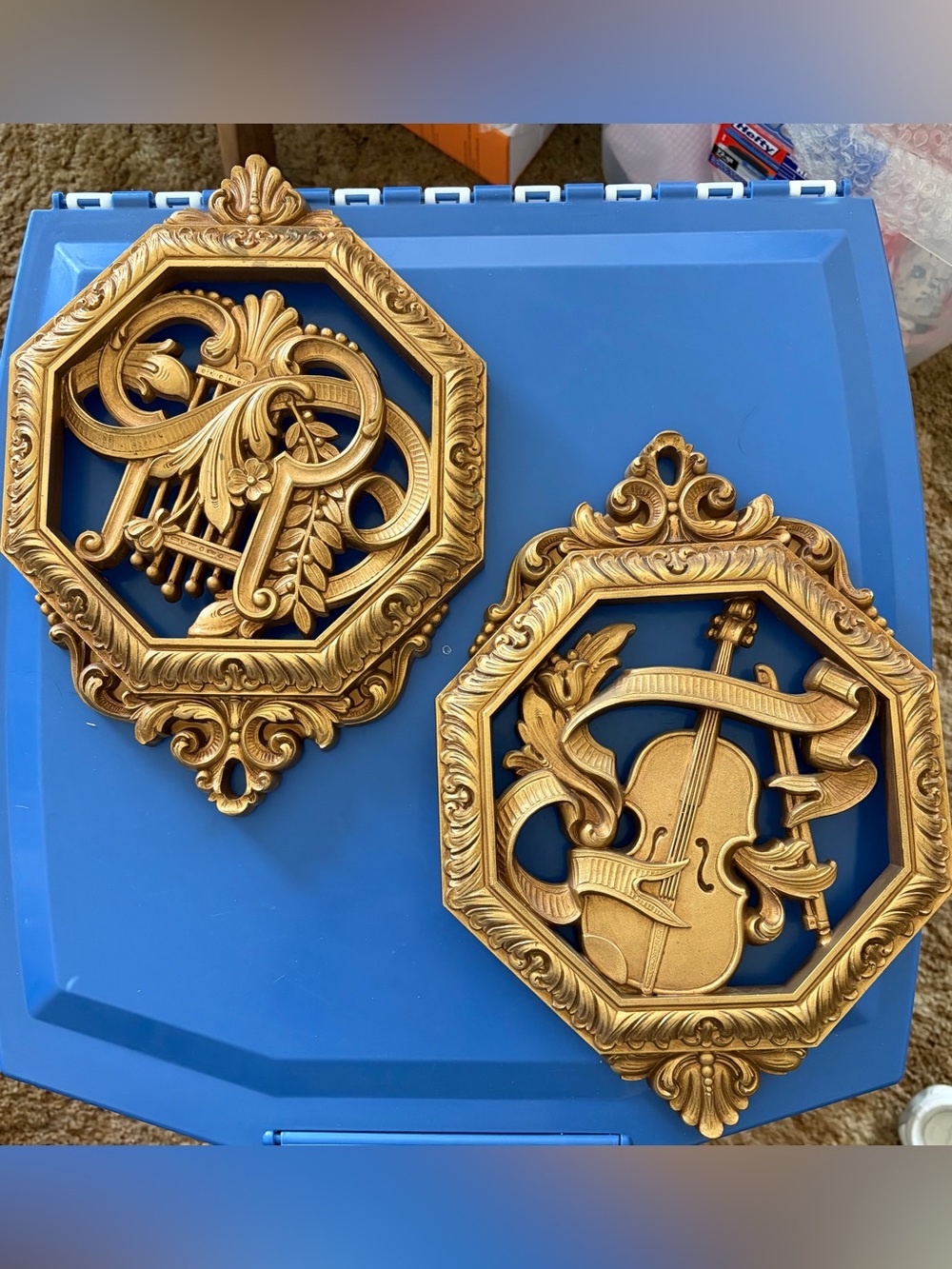 Vintage Syroco Gold Musical Wall Plaques - Set of 2